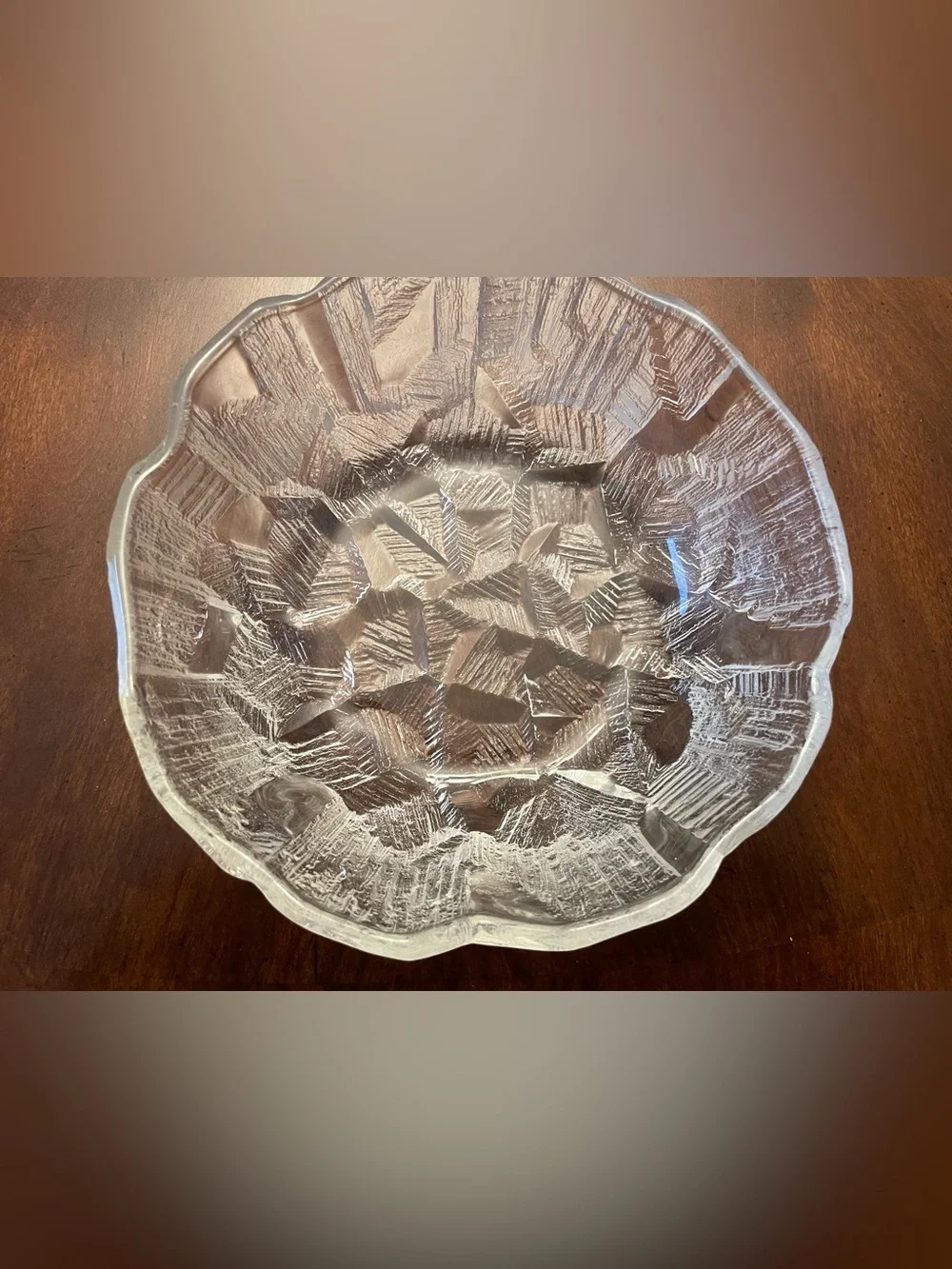 Vintage Clear Textured Glass Decorative Bowl